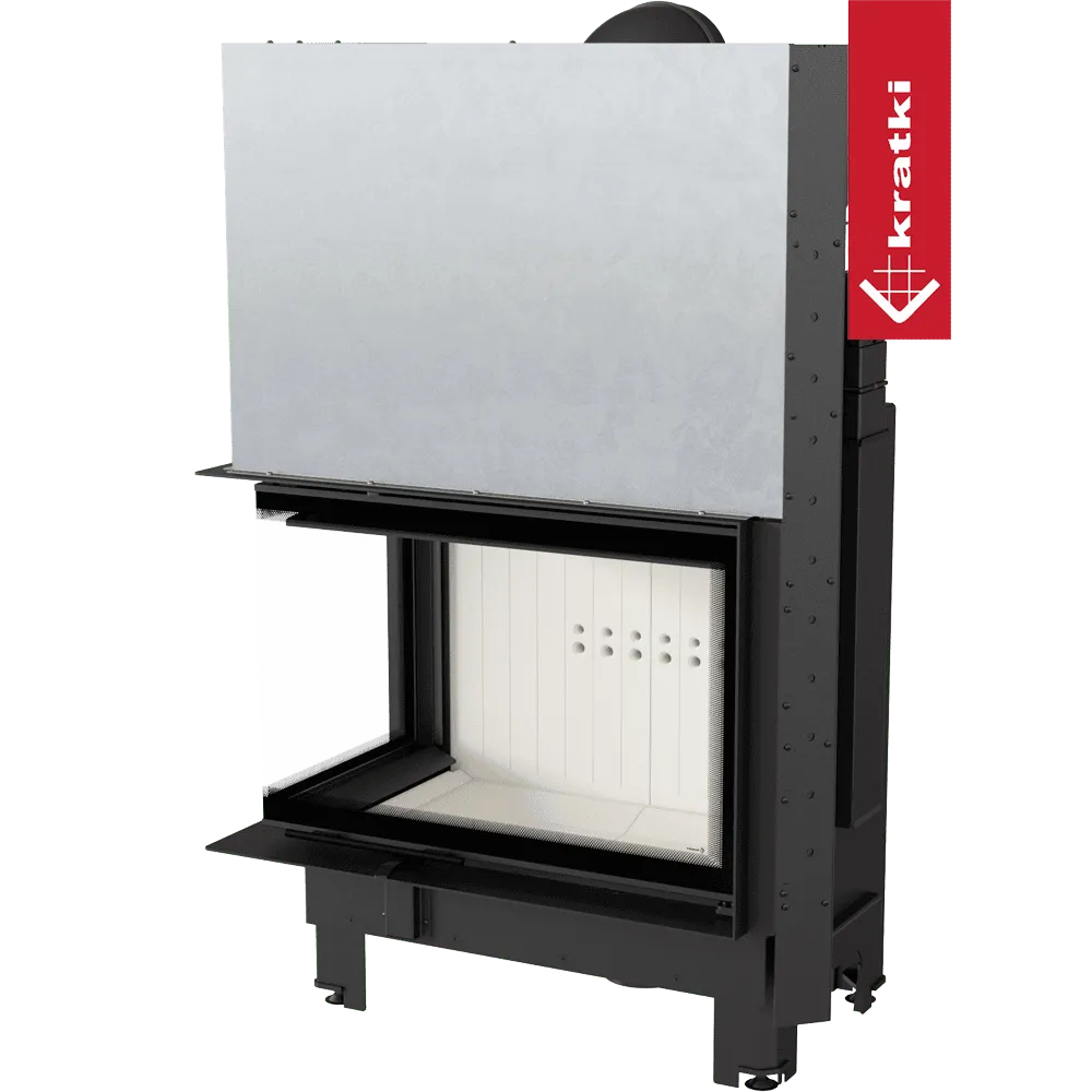 Kratki MBA Links, moderne inbouwhaard met glazen deur en metalen frame, linkszijdige opening.
