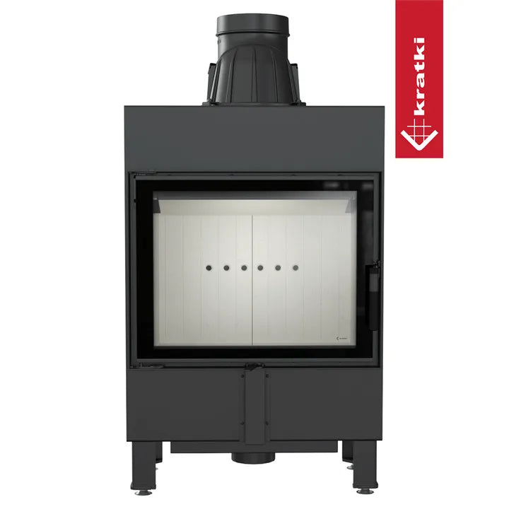 Kratki Lucy 12 kW Slim houtkachel met glazen deur en strak, modern ontwerp.