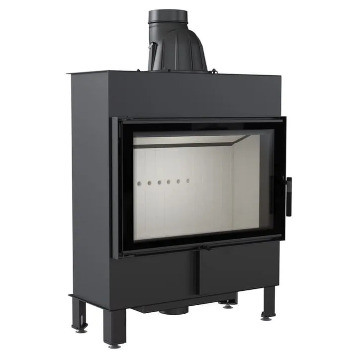 Kratki Lucy 14 kW Slim houtkachel met glazen deur en strak, modern ontwerp.