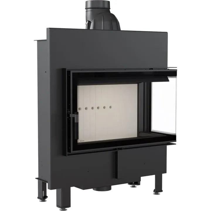Kratki Lucy 14 kW Slim Rechts, moderne inbouwhaard met glazen zijpaneel aan de rechterkant.