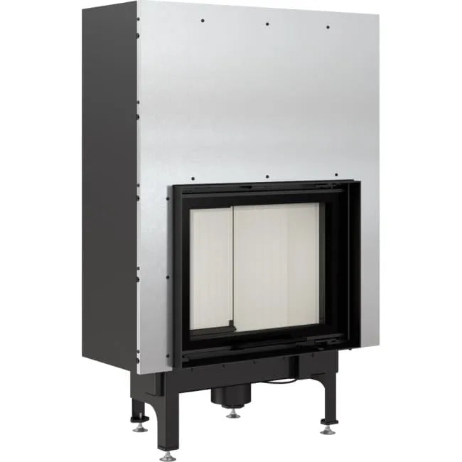 Kratki Nadia 10 kW houtkachel met glazen deur en metalen behuizing.