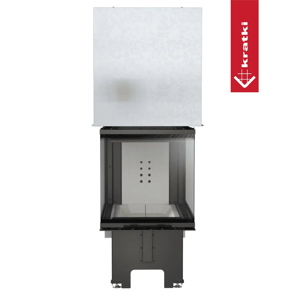 Kratki NBU 500/700 inbouwhaard met glazen deur en metalen frame, merklogo rechts.
