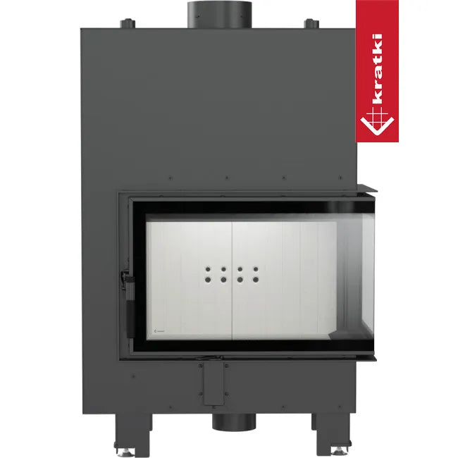 Kratki MBM CV Rechts, moderne inbouwhaard met glazen deur en zwart metalen frame.