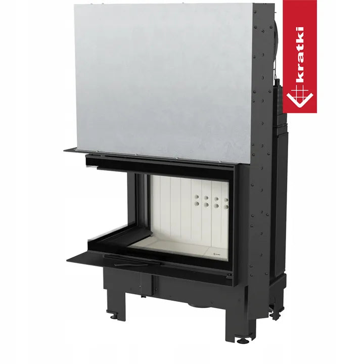 Kratki MBM Links inbouwhaard met glazen deur en metalen behuizing.