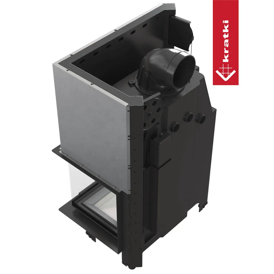 Kratki MBO Rechts, moderne inbouwhaard met glazen deur en metalen behuizing.