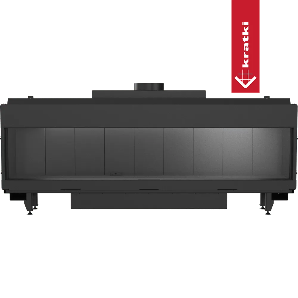 Kratki Leo 200, moderne zwarte inbouwhaard met strakke lijnen en groot glazen venster.