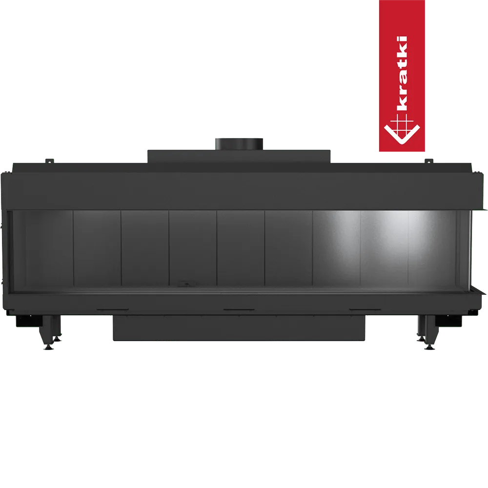 Kratki Leo 200 Rechts, moderne inbouwhaard met glazen zijpaneel en strak design.