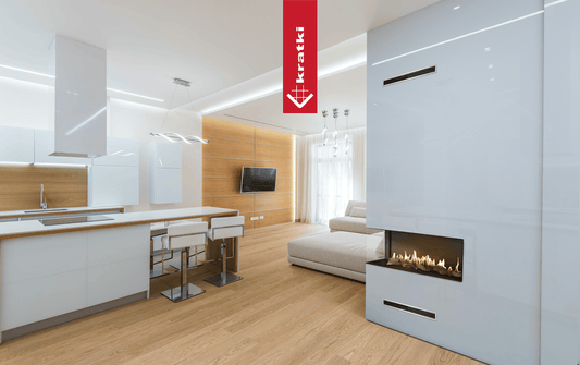 Kratki Leo 100 ingebouwde haard in moderne woonkamer