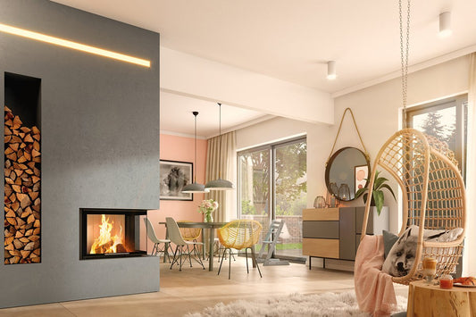 Spartherm Linear Corner 68x40x50 in moderne woonkamer met brandend vuur
