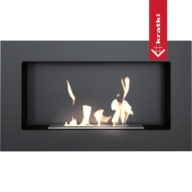 Kratki Golf moderne inbouwhaard met vlammen, zwart frame en rood Kratki logo.