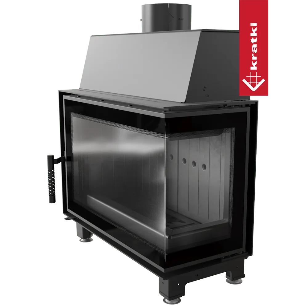 Kratki Simple S 8 kW Rechts, moderne houtkachel met glazen deur en zijruit.
