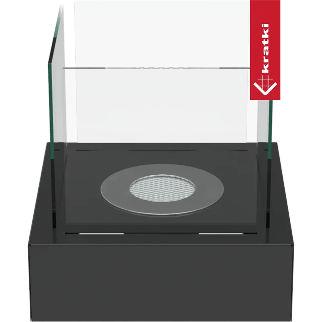 Kratki Tango3 tafelhaard met glazen ombouw en zwart metalen basis.