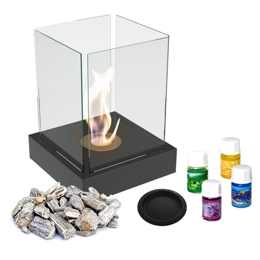 Kratki Tango4 tafelhaard met glas, lavastenen en brandgelflessen