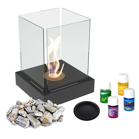 Kratki Tango4 tafelhaard met glas, lavastenen en brandgelflessen