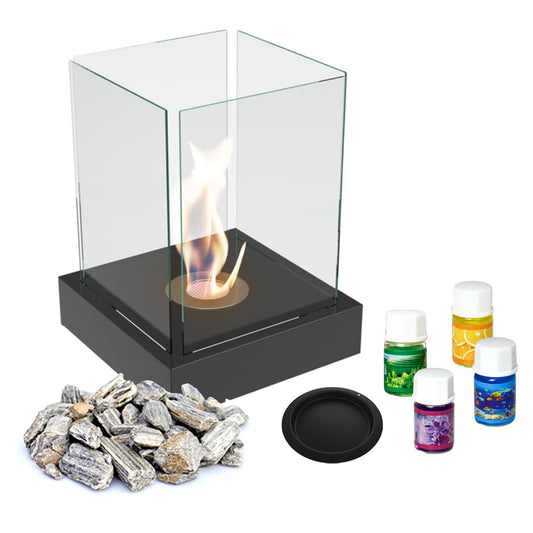 Kratki Tango4 tafelhaard met glas, sierstenen en brandgel