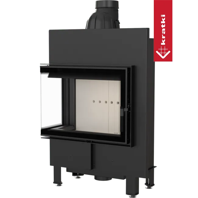 Kratki Lucy 12 kW Slim Links, moderne inbouwhaard met glazen deur en strak zwart ontwerp.