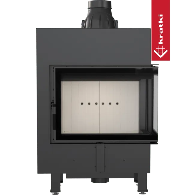 Kratki Lucy 12 kW Slim Rechts, moderne inbouwhaard met glazen deur en zwarte afwerking.
