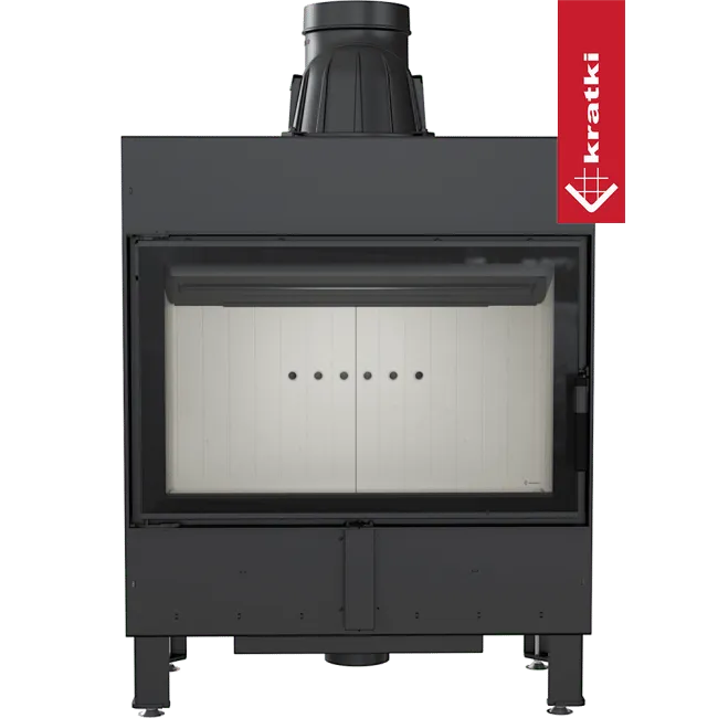 Kratki Lucy 14 kW houtkachel met glazen deur en zwarte afwerking.