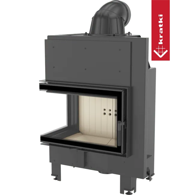 Kratki MBM Links inbouwhaard met glazen hoek en zwart metalen frame.