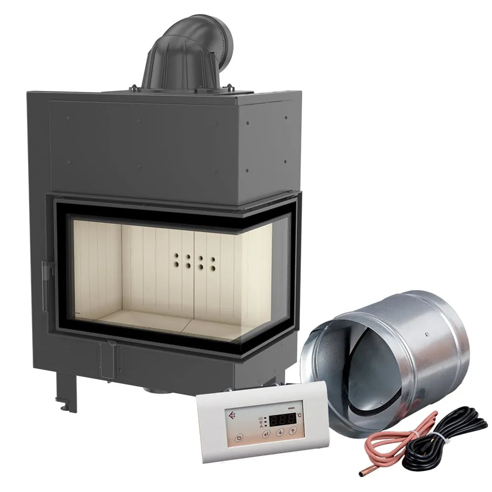 Kratki MBM Rechts inbouwhaard met accessoires, inclusief bedieningspaneel en ventilatiebuis.