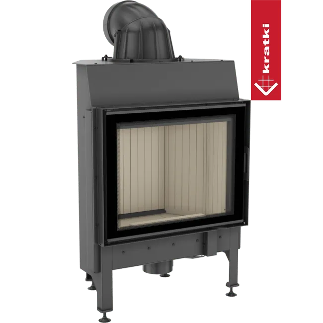 Kratki Nadia 10 kW houtkachel met glazen deur en zwart metalen frame.