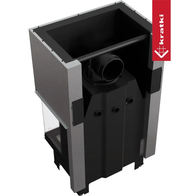 Kratki NBC 800/400 houtkachel met moderne, rechthoekige vorm en zwart metalen afwerking.