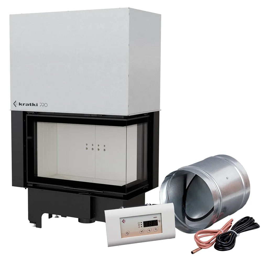 Kratki VNP 810/410 haard met bedieningspaneel en ventilatiebuis, modern en strak ontwerp.