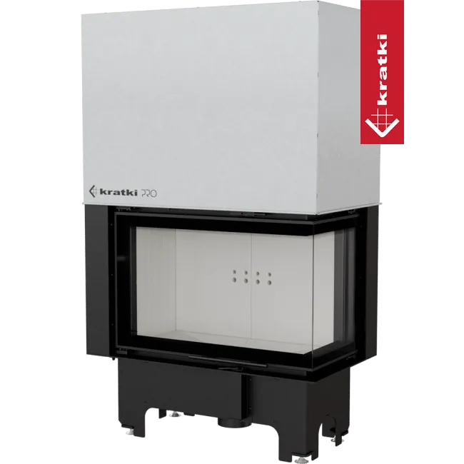 Kratki VNP 810/410 inbouwhaard met glazen hoek en zwart metalen frame.