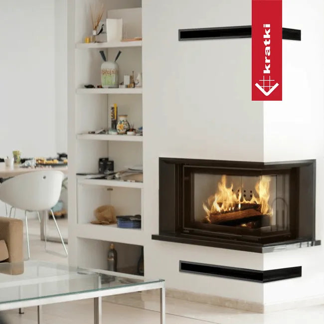 Kratki VNP 810/410 hoekhaard in moderne woonkamer met witte muren en glazen salontafel.
