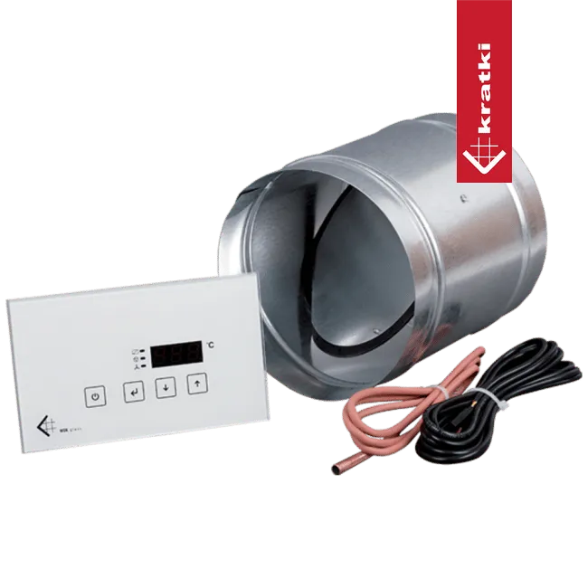 Kratki MBN Rechts ventilatiekanaal met bedieningspaneel en kabels voor temperatuurregeling.