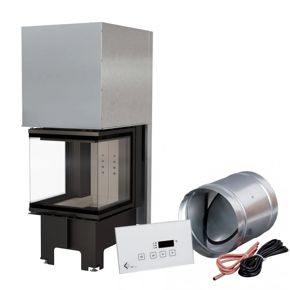 Kratki NBC 500/500 haard met bedieningspaneel en ventilatie-accessoires.