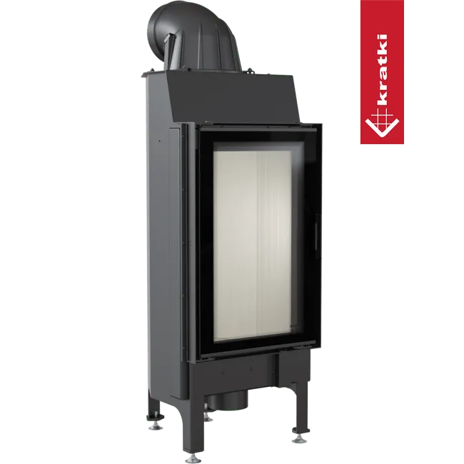 Kratki Nadia 9 kW houtkachel met glazen deur en moderne, zwarte afwerking.