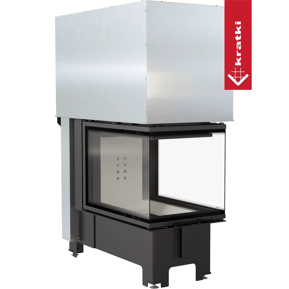 Kratki NBU 500/700 moderne inbouwhaard met hoekig glas en metalen behuizing.