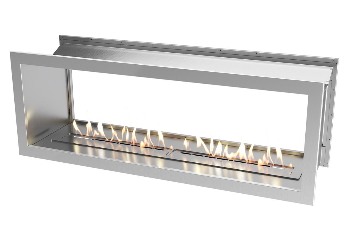Icon Fires Double Sided Slimline Firebox 1650 met Slimline 1400 Brander, dubbelzijdige inbouwhaard met vlammen