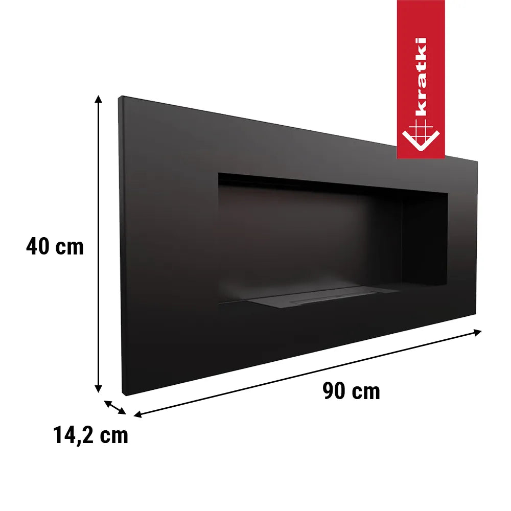 Kratki Delta2 TÜV, zwarte wandhaard, afmetingen 90x40x14,2 cm, modern design.