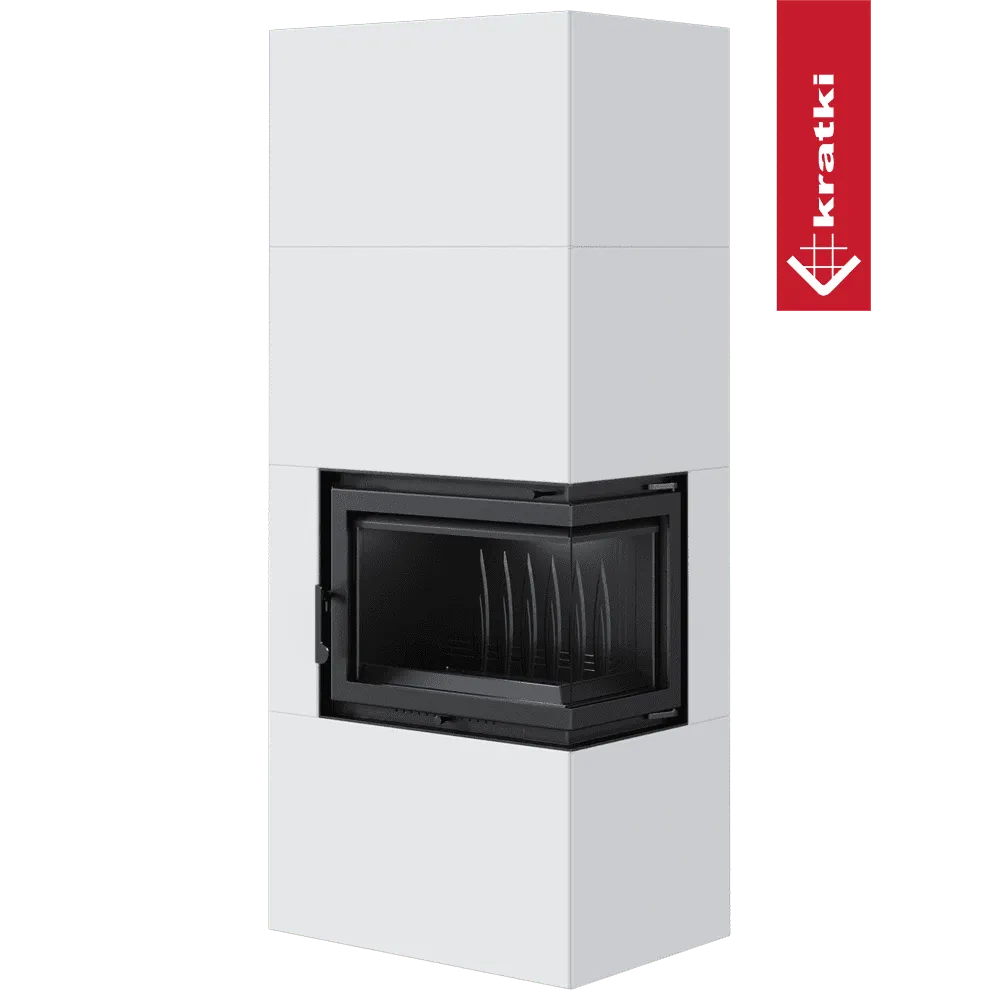 Witte hoekhaard Kratki Simple Box Rechts met zwart glazen deur en modern design.