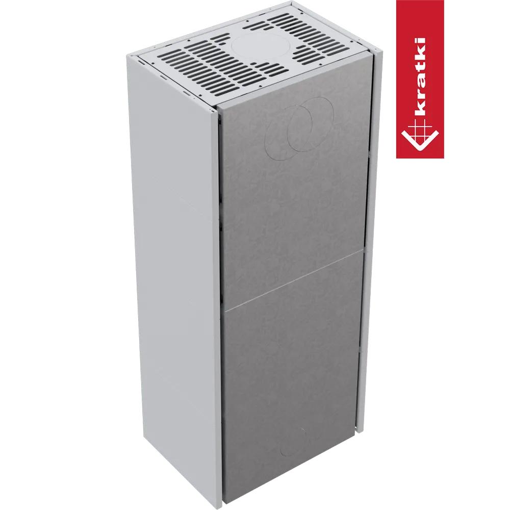 Kratki Simple Box Links, grijze metalen behuizing met ventilatierooster bovenop, merklogo aan de zijkant.