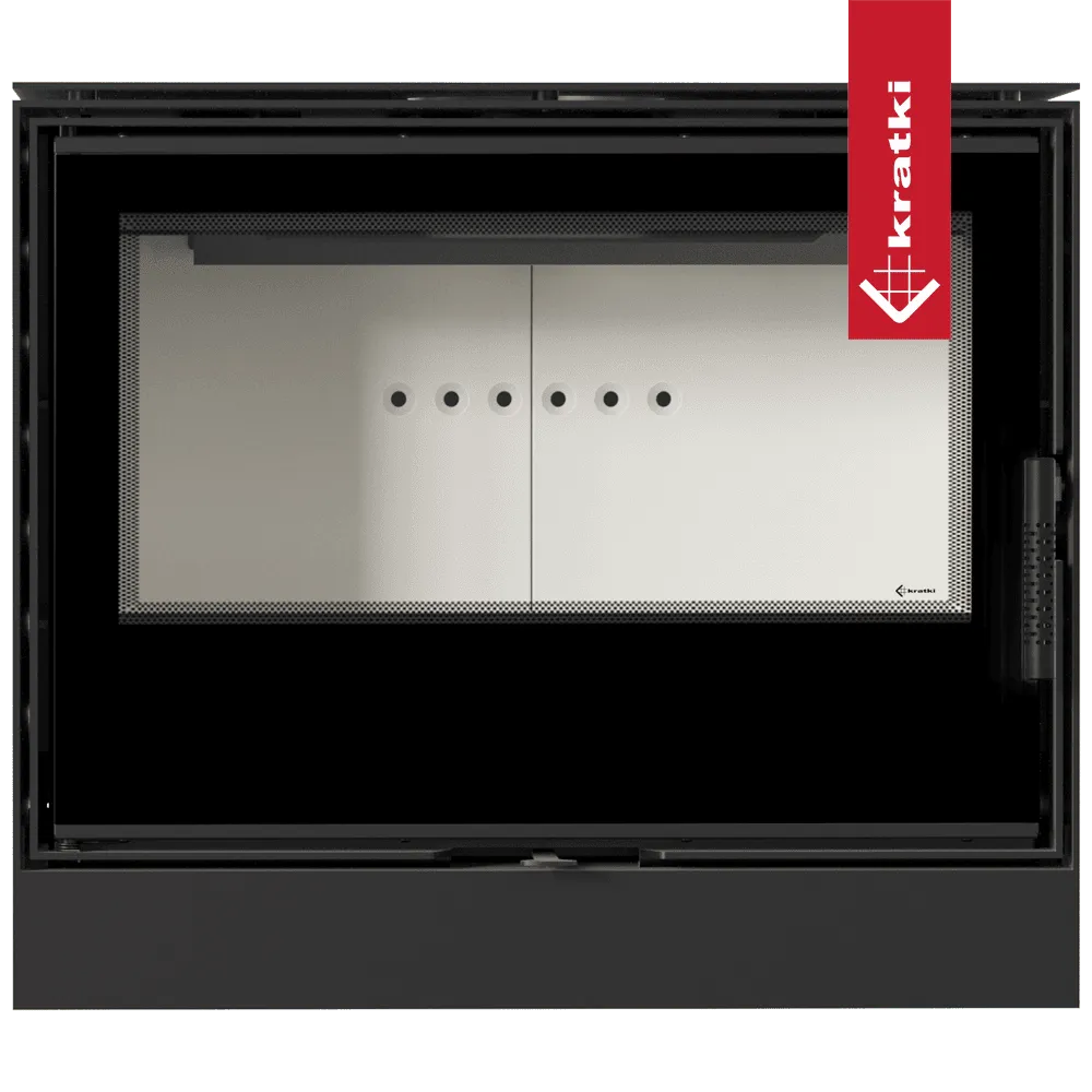 Kratki Kari 80 inbouwhaard met strak zwart frame en witte binnenkant met ventilatieopeningen.