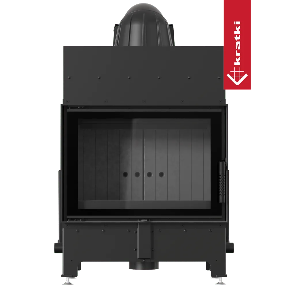 Kratki Floki S 8 kW houtkachel met glazen deur en strak, modern ontwerp.