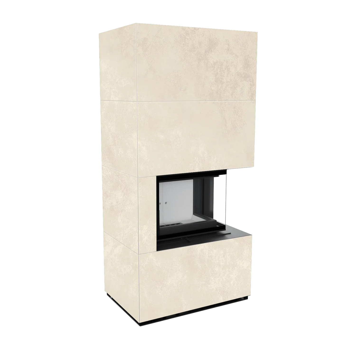 Kratki Floki S 8 kW Rechts, moderne hoekhaard met beige ombouw en glazen zijpaneel.