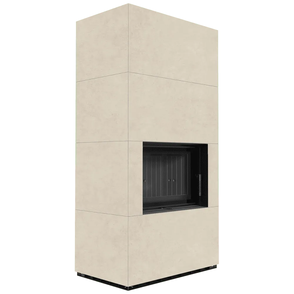 Kratki Floki S 8 kW, moderne beige haard met strakke lijnen en minimalistisch ontwerp.