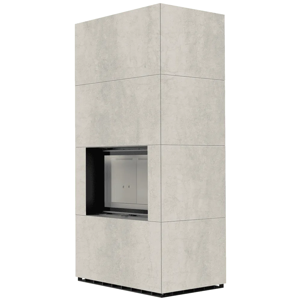 Kratki Floki S 8 kW, moderne vrijstaande haard met strakke, minimalistische betonnen afwerking.