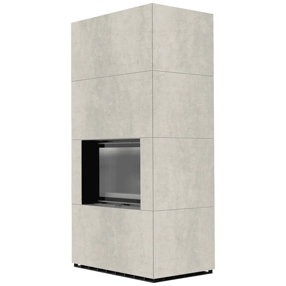Kratki Floki S 8 kW, moderne vrijstaande haard met strakke, minimalistische betonnen afwerking.