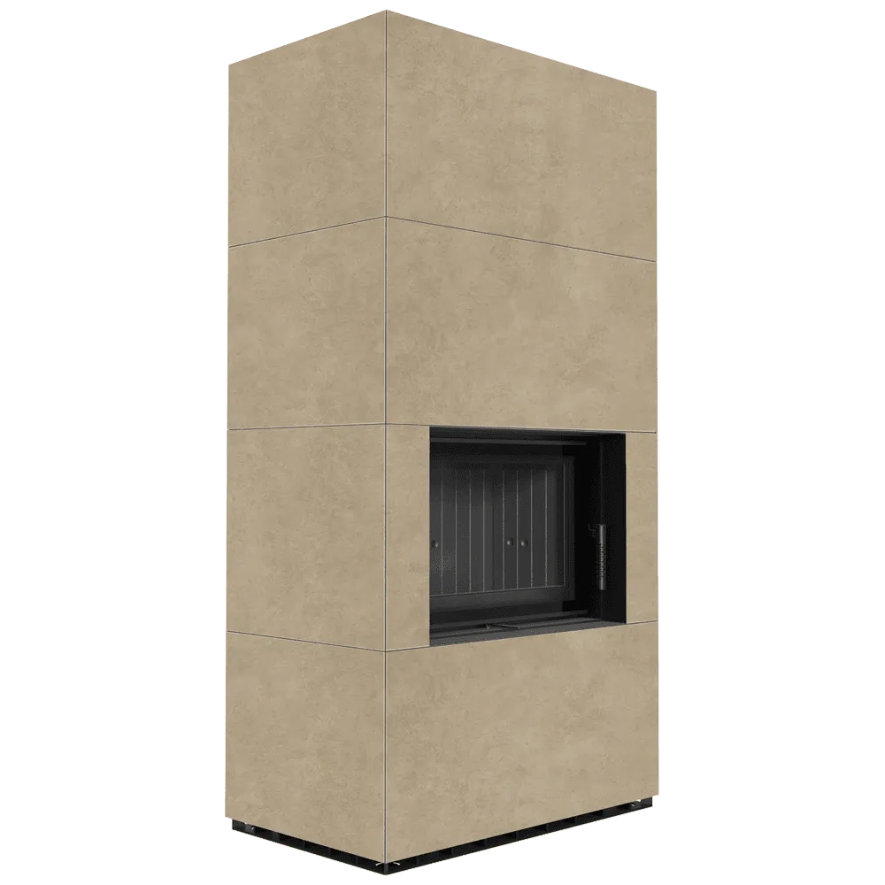 Beige, rechthoekige Kratki Floki S 8 kW haard met modern, minimalistisch ontwerp.