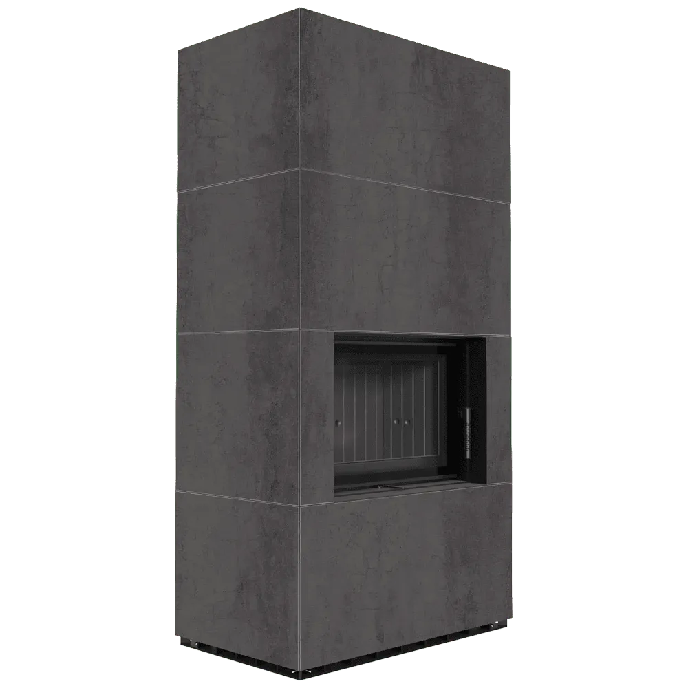 Kratki Floki S 8 kW, moderne grijze haard met strakke lijnen en minimalistisch ontwerp.