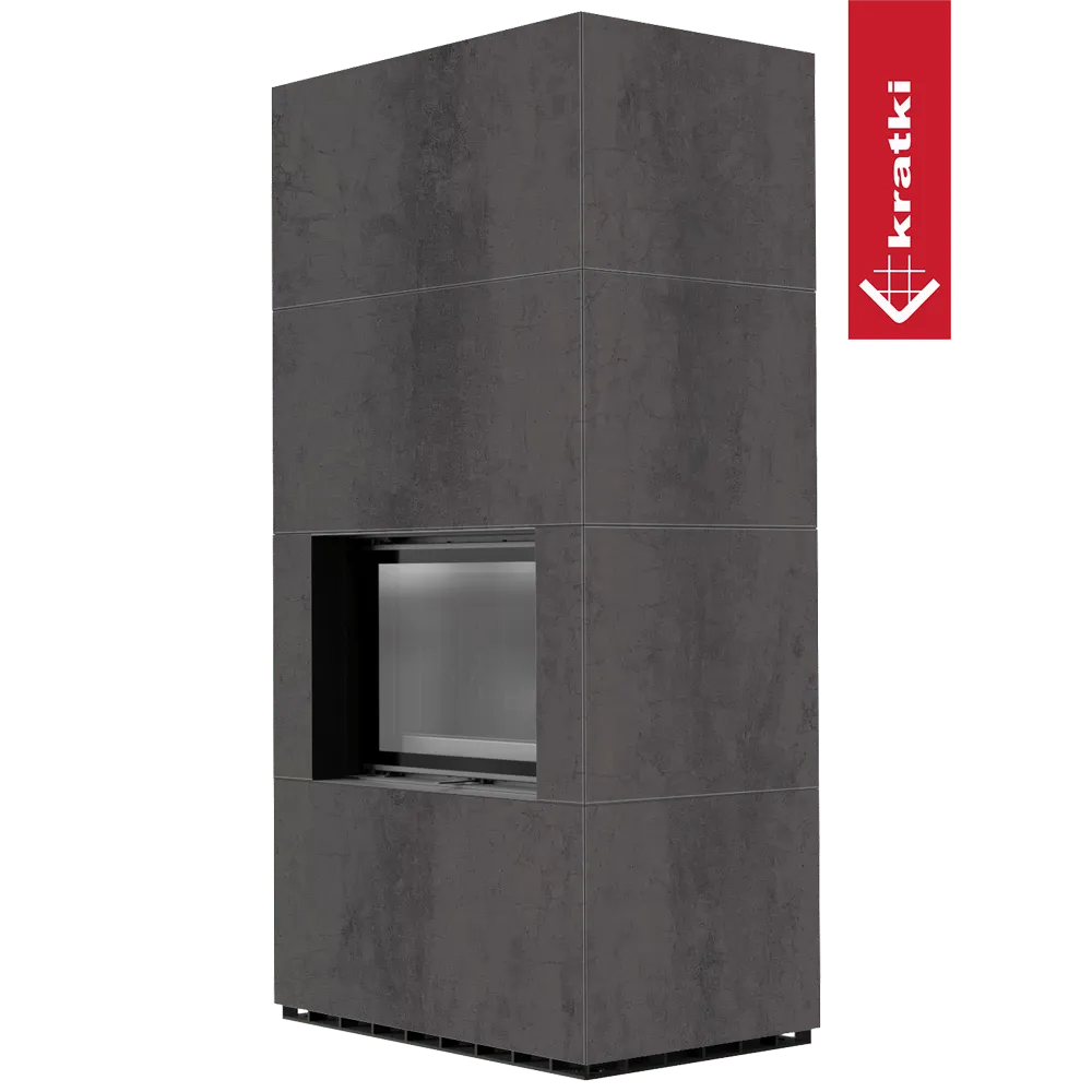 Kratki Floki S 8 kW, moderne grijze haard met strakke lijnen en minimalistisch ontwerp.