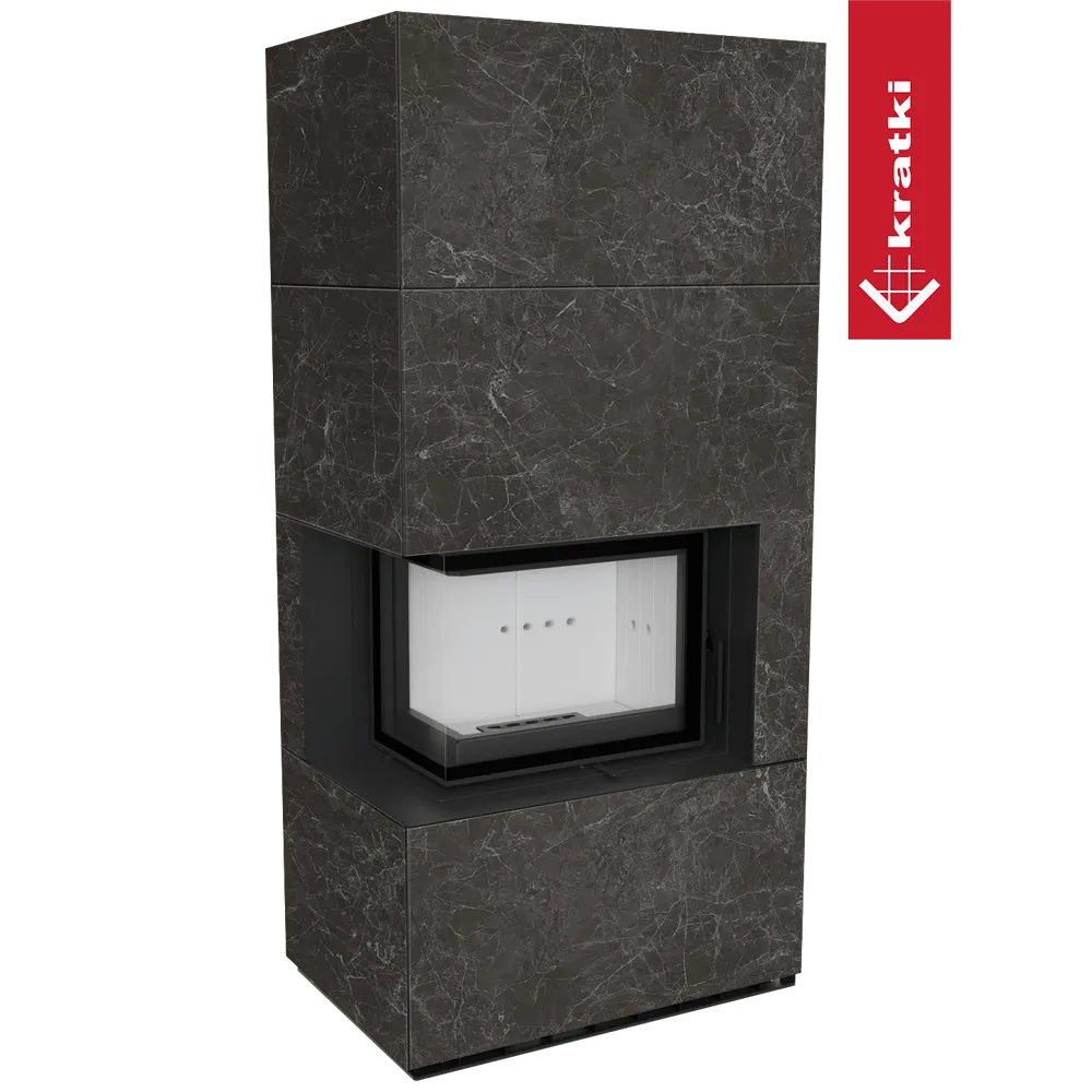 Kratki Floki S 8 kW Links, moderne hoekhaard met marmerlook afwerking.