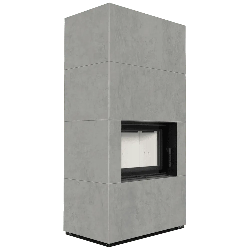 Kratki Floki S 8 kW, moderne grijze haard met strakke lijnen en minimalistisch ontwerp.