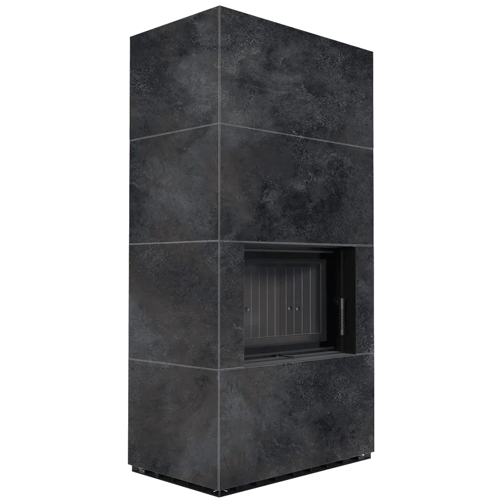 Kratki Floki S 8 kW, moderne zwarte haard met strakke lijnen en minimalistisch ontwerp.