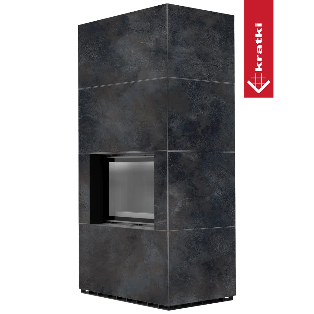 Kratki Floki S 8 kW, moderne zwarte haard met strakke lijnen en industriële uitstraling.